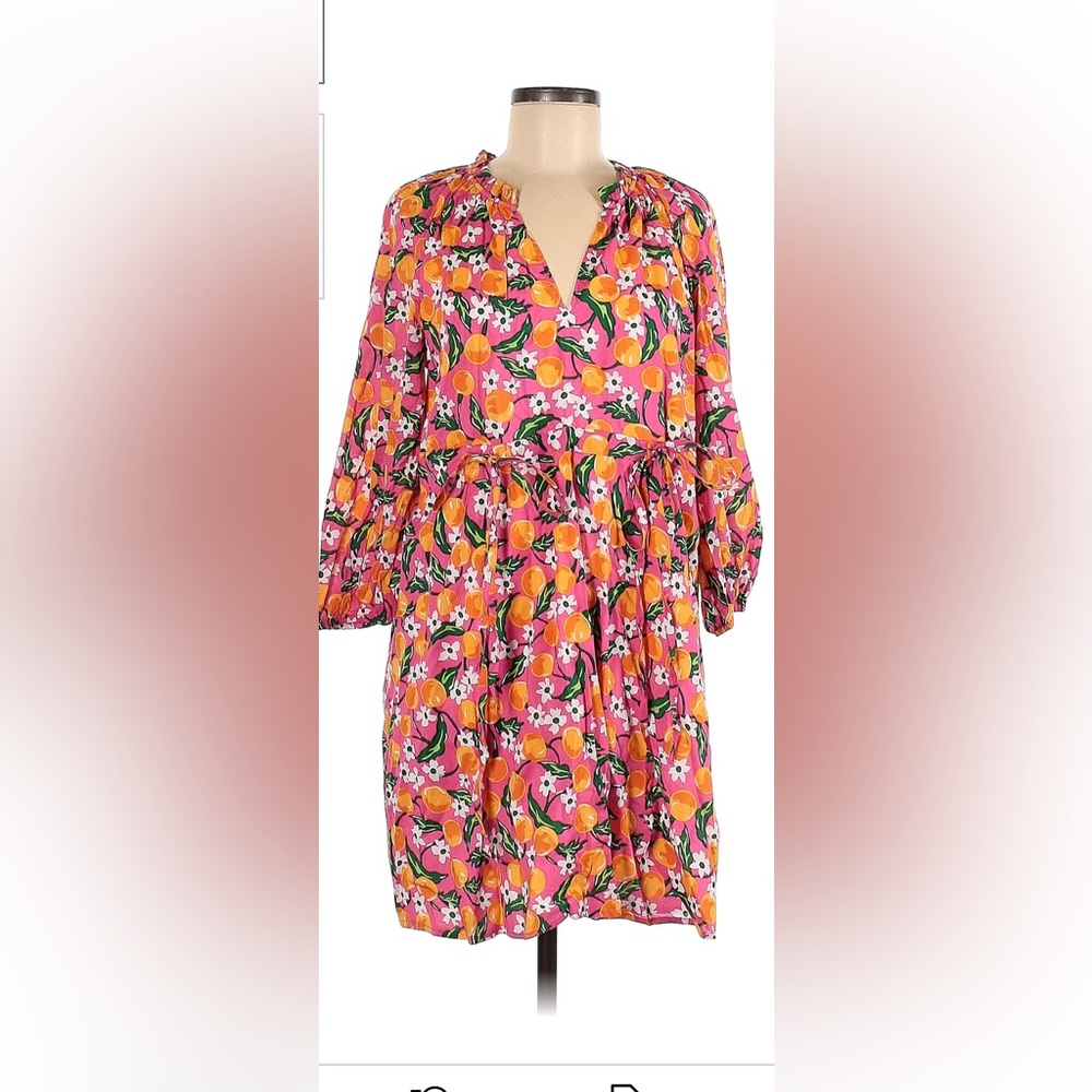 Draper James Orange Blossom Casual Dress- Shift V-Neck 3/4 Sleeves- Size L